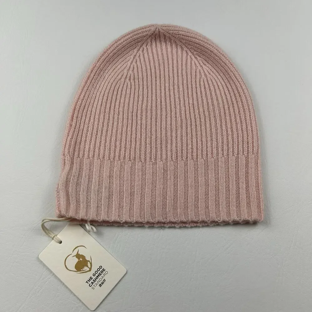 Nordstrom 100% Cashmere Pink Knit Beanie Hat One Size Soft Ribbed NWT